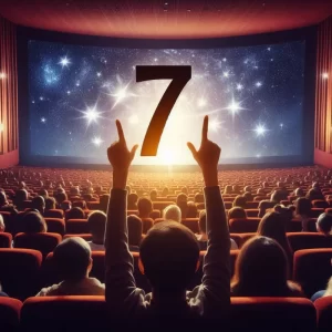 audience holding number 7 in front of cinema movie